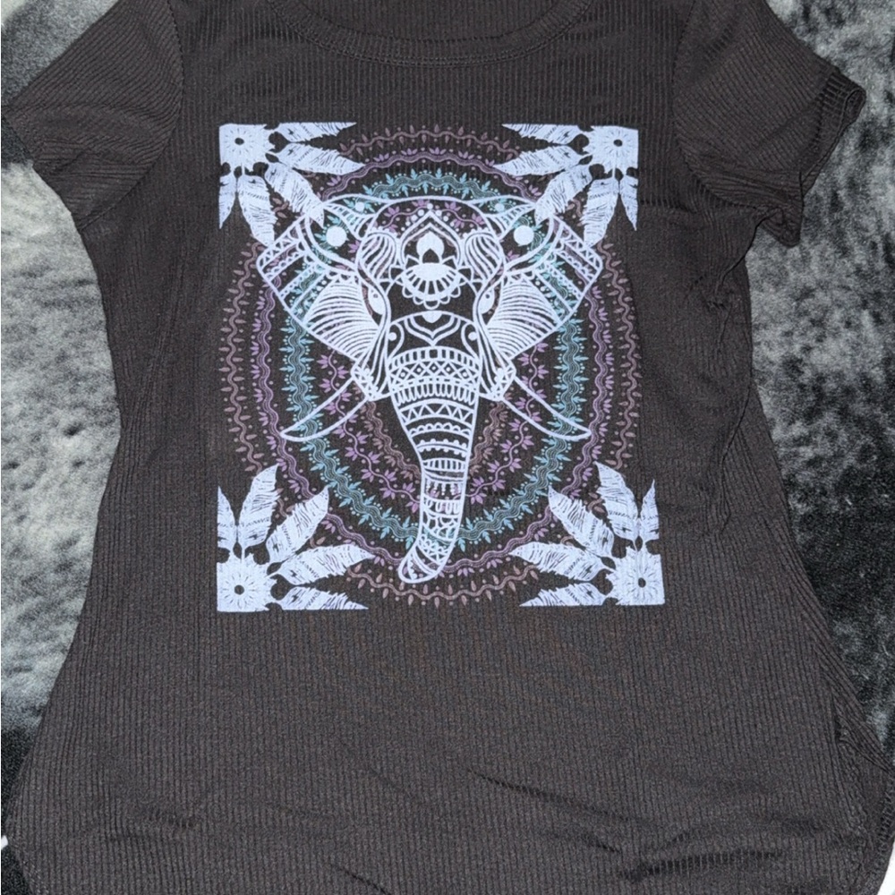 Black Graphic Elephant Print Women's Top